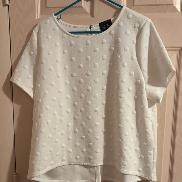 W5 Tops - W5 White Polka Dot Textured Short Sleeve Top